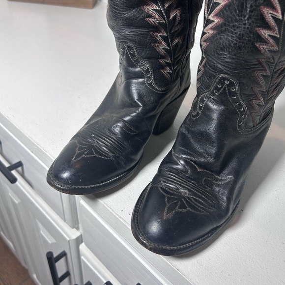 Vintage Hondo Western Boots Women’s 5.5B Black Leather Cowboy Classic Stitch - Picture 4 of 8